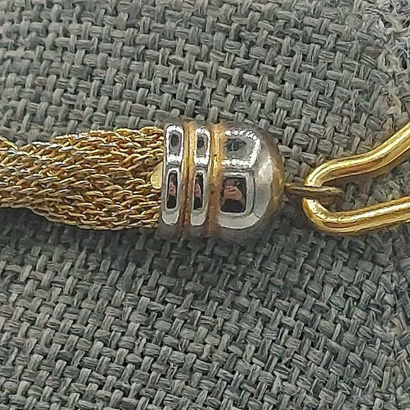 Gold Toned Mesh Twisted Chain Silver Toned Beads Easy Hook Clasp 18" - Picture 8 of 10